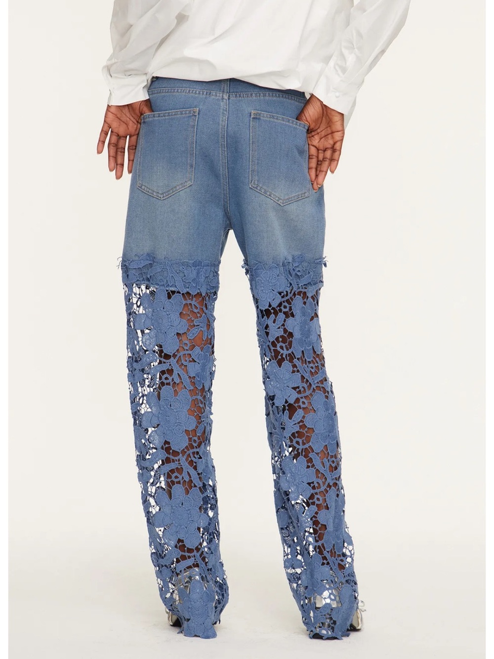 Women's Blue Straight-Leg Veda Jeans with Lace Panels - Picture 4 of 9